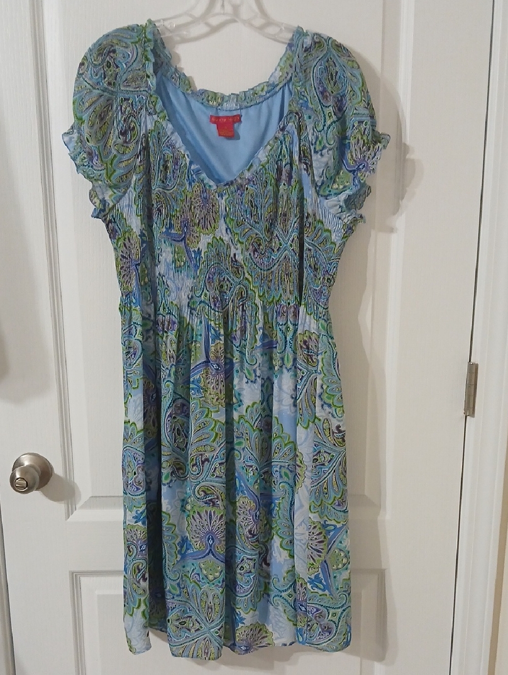 Sunny Leigh Blue & Green Paisley Smocked Dress